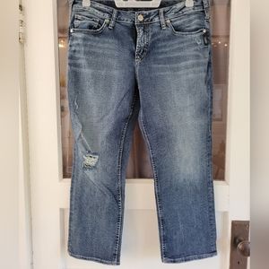 Silver Elyse capri white stitching jeans